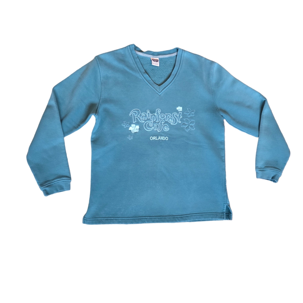 Granntcore Sweatshirt Rainforest Cafe Vintage Orlando Green V Neck 90s Y2k Small